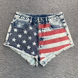 Women's 6 American Flag Denim Cutoff Shorts Stars Stripes Patriotic High Waist